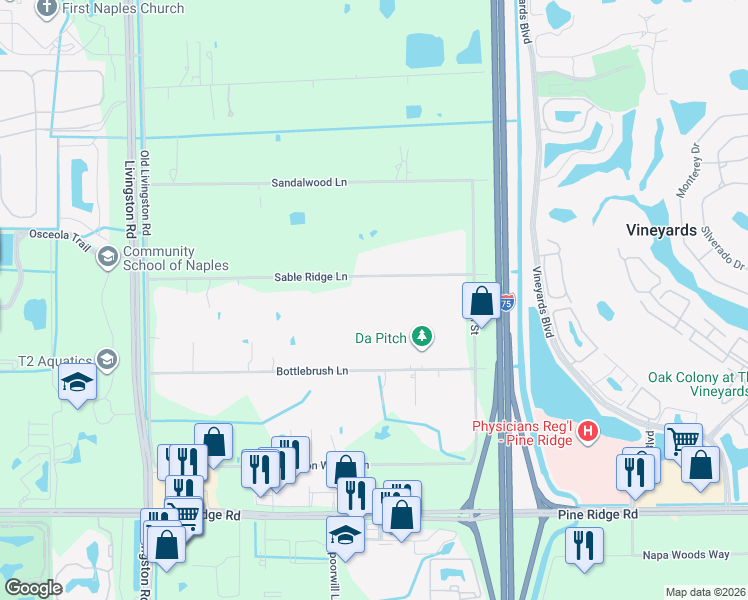 map of restaurants, bars, coffee shops, grocery stores, and more near 6670 Sable Ridge Lane in Naples