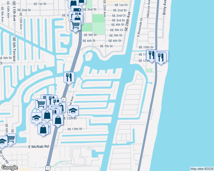 map of restaurants, bars, coffee shops, grocery stores, and more near 2460 Southeast 8th Court in Pompano Beach