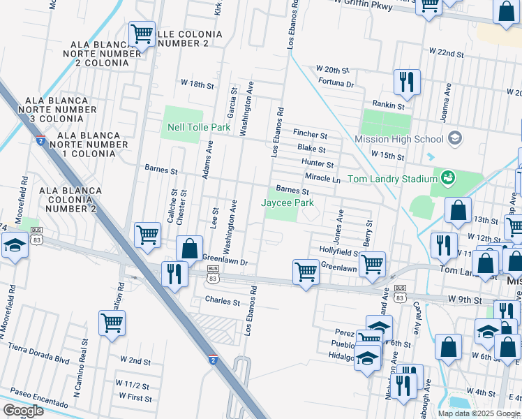 map of restaurants, bars, coffee shops, grocery stores, and more near 974 Truman Street in Mission