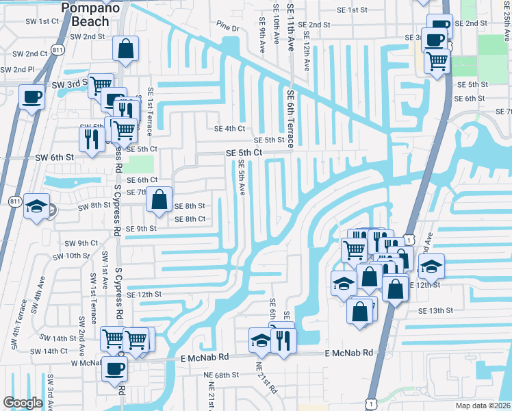 map of restaurants, bars, coffee shops, grocery stores, and more near 740 Southeast 5th Avenue in Pompano Beach