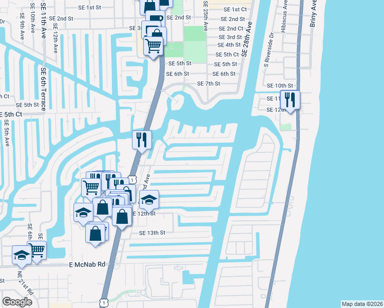 map of restaurants, bars, coffee shops, grocery stores, and more near 2360 Southeast 8th Court in Pompano Beach