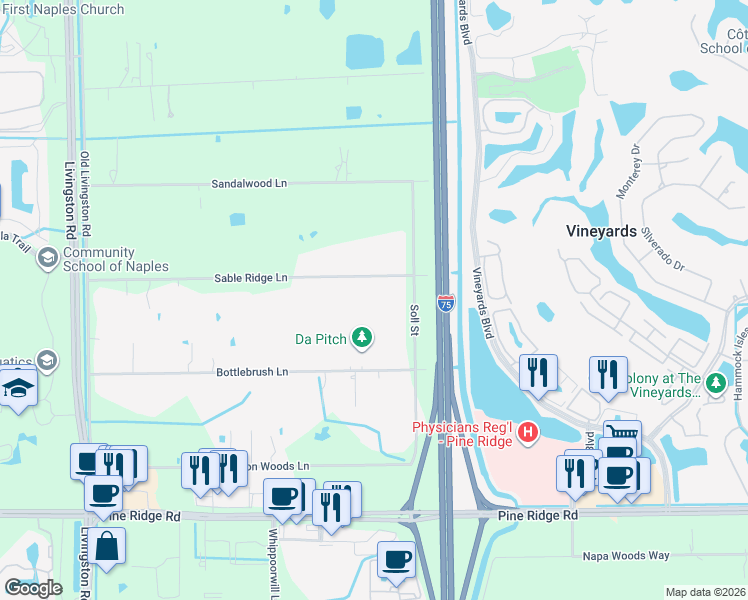 map of restaurants, bars, coffee shops, grocery stores, and more near 6510 Sable Ridge Lane in Naples