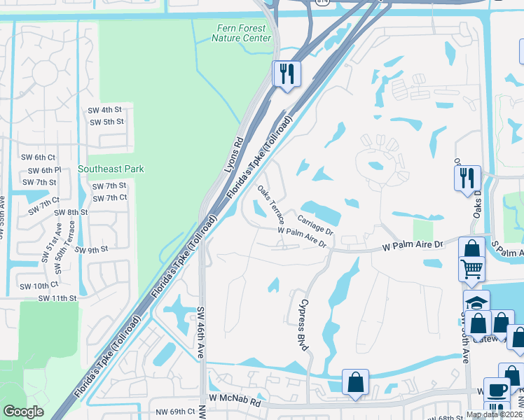 map of restaurants, bars, coffee shops, grocery stores, and more near 4240 Oaks Terrace in Pompano Beach