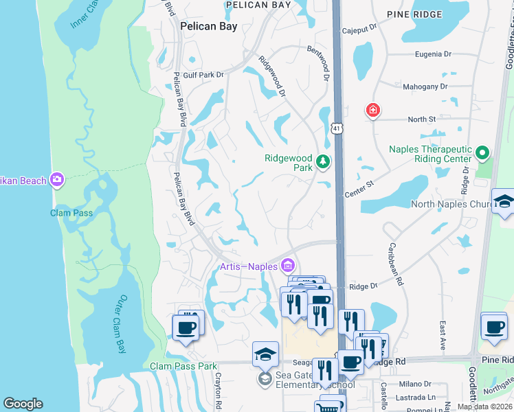 map of restaurants, bars, coffee shops, grocery stores, and more near 708 Buttonbush Lane in Naples