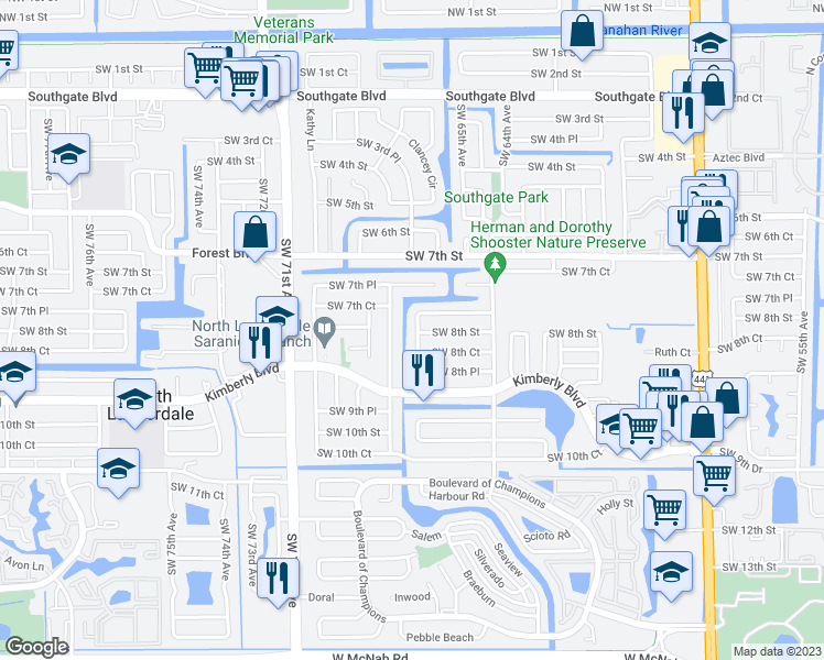 map of restaurants, bars, coffee shops, grocery stores, and more near 781 Southwest 66th Avenue in North Lauderdale