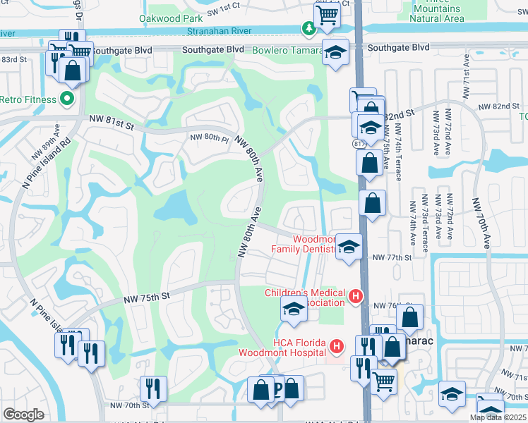 map of restaurants, bars, coffee shops, grocery stores, and more near 7840 Northwest 79th Terrace in Tamarac