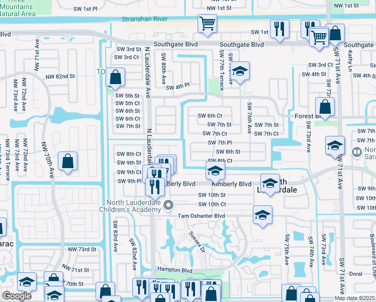 map of restaurants, bars, coffee shops, grocery stores, and more near 721 Southwest 79th Avenue in North Lauderdale