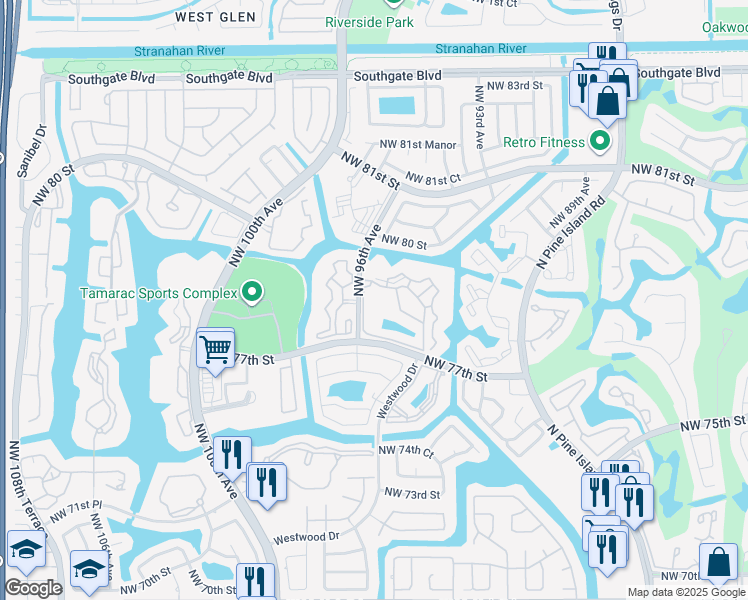 map of restaurants, bars, coffee shops, grocery stores, and more near 9511 Weldon Circle in Tamarac