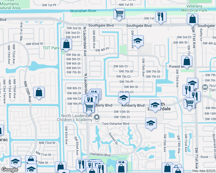 map of restaurants, bars, coffee shops, grocery stores, and more near 721 Southwest 79th Avenue in North Lauderdale