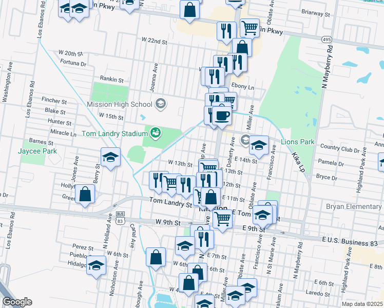 map of restaurants, bars, coffee shops, grocery stores, and more near 1319 North Dunlap Avenue in Mission