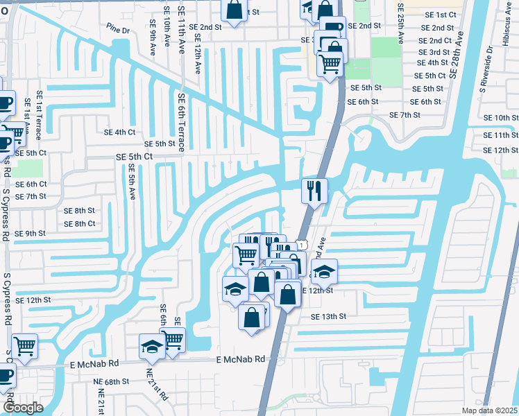 map of restaurants, bars, coffee shops, grocery stores, and more near 935 Southeast 9th Avenue in Pompano Beach