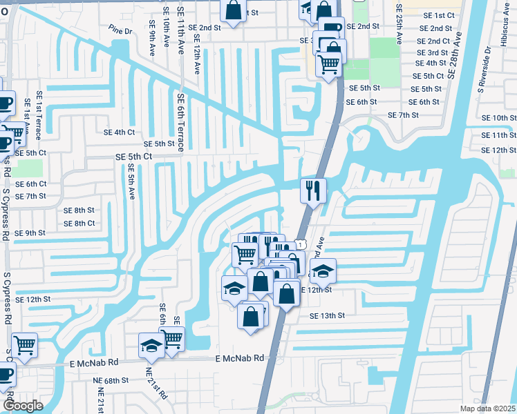 map of restaurants, bars, coffee shops, grocery stores, and more near 935 Southeast 9th Avenue in Pompano Beach