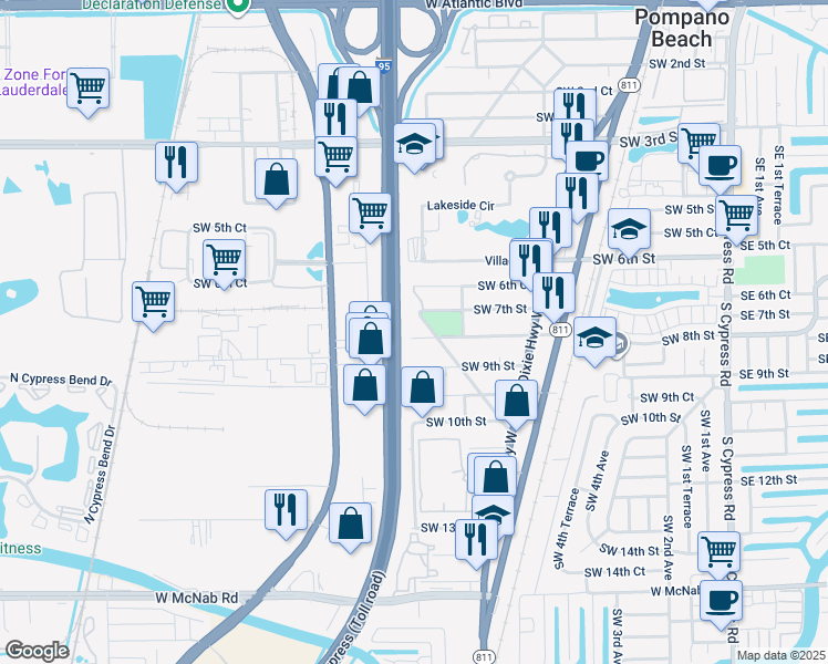 map of restaurants, bars, coffee shops, grocery stores, and more near 871 Southwest 8th Street in Pompano Beach