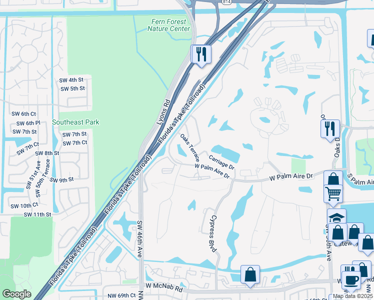 map of restaurants, bars, coffee shops, grocery stores, and more near 4240 Oaks Terrace in Pompano Beach