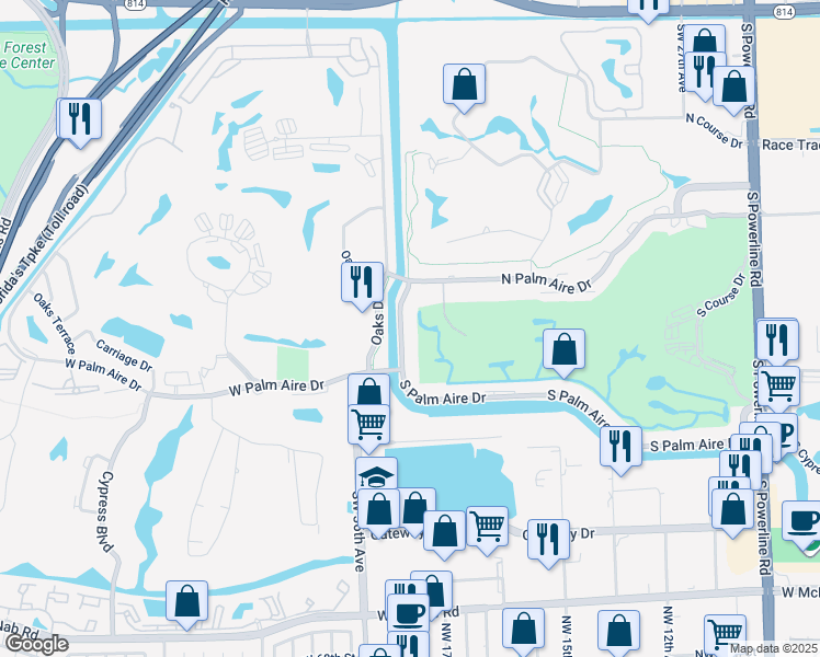 map of restaurants, bars, coffee shops, grocery stores, and more near 3250 North Palm Aire Drive in Pompano Beach