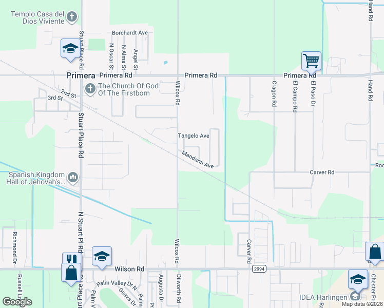 map of restaurants, bars, coffee shops, grocery stores, and more near 17139 Mandarin Avenue in Harlingen