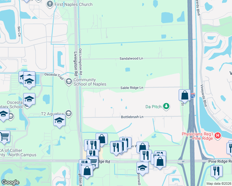 map of restaurants, bars, coffee shops, grocery stores, and more near 6830 Sable Ridge Lane in Naples