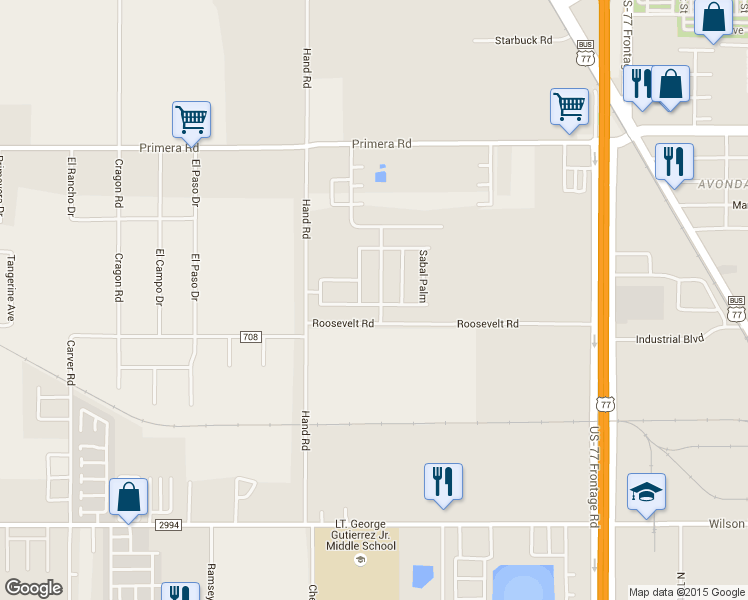 map of restaurants, bars, coffee shops, grocery stores, and more near 2701 Mangrove Palm Dr in Harlingen