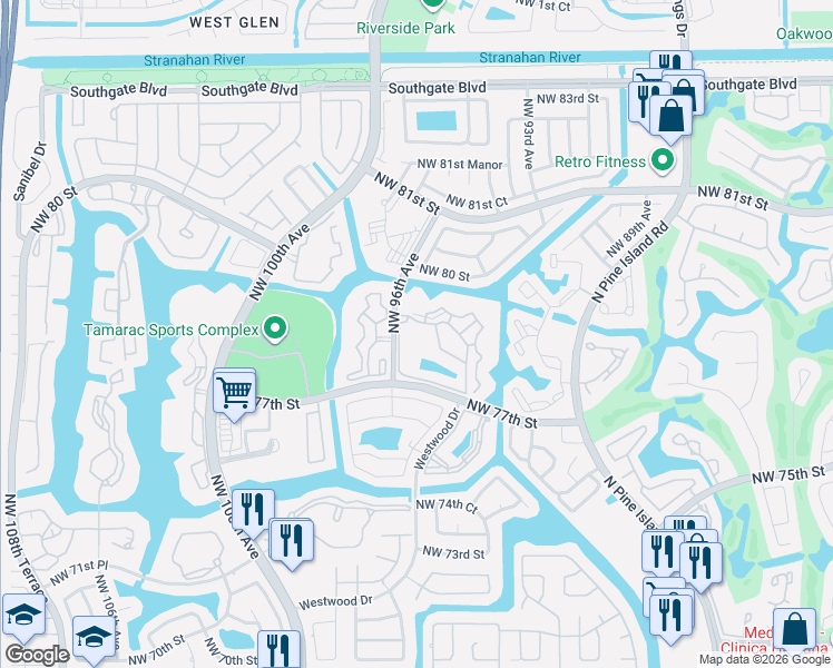map of restaurants, bars, coffee shops, grocery stores, and more near 9511 Weldon Circle in Tamarac