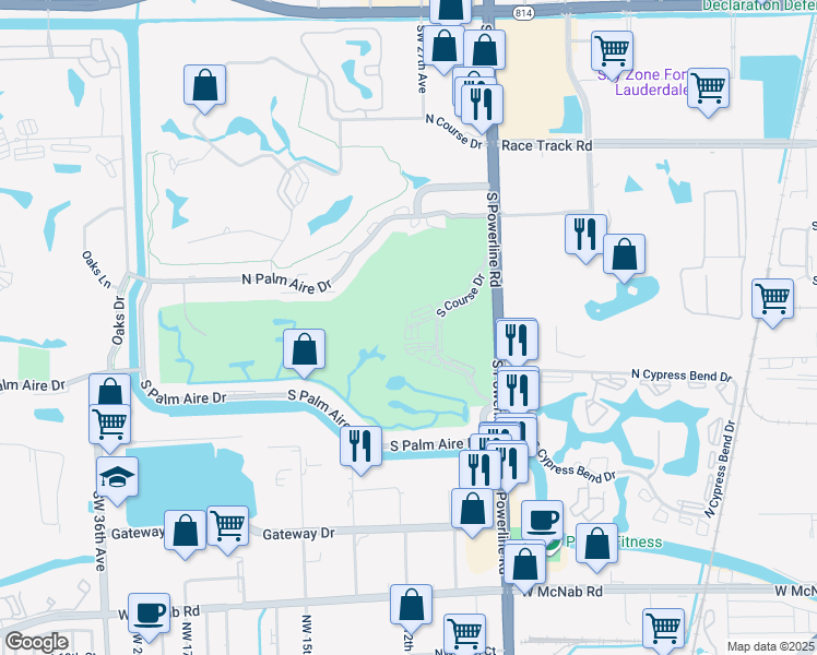 map of restaurants, bars, coffee shops, grocery stores, and more near 2671 South Course Drive in Pompano Beach