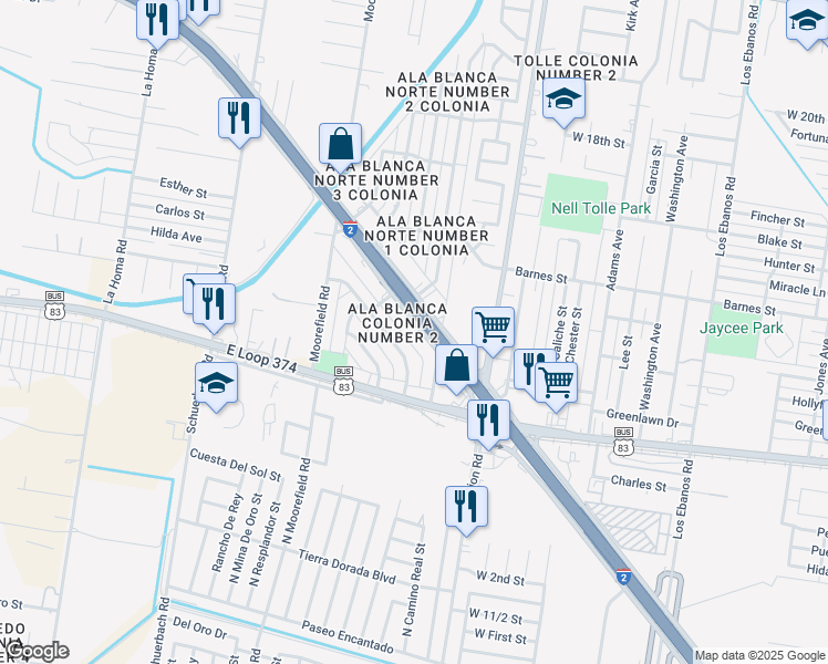 map of restaurants, bars, coffee shops, grocery stores, and more near 2413 U.S. 83 Frontage Road South in Mission