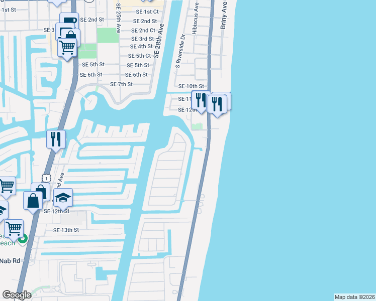 map of restaurants, bars, coffee shops, grocery stores, and more near 1390 East Terra Mar Drive in Pompano Beach