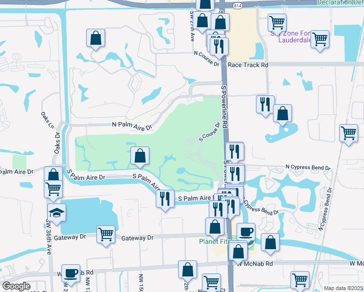 map of restaurants, bars, coffee shops, grocery stores, and more near 2671 South Course Drive in Pompano Beach