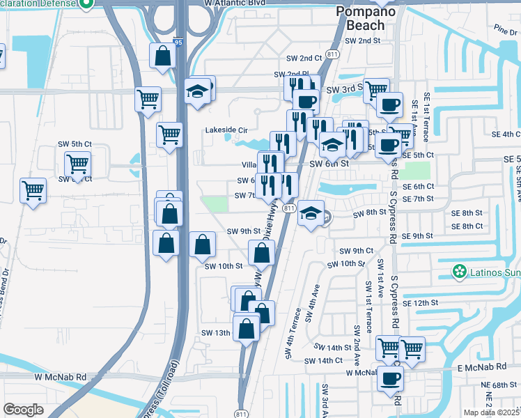 map of restaurants, bars, coffee shops, grocery stores, and more near 601 Southwest 8th Street in Pompano Beach