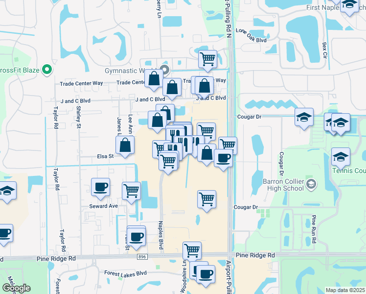 map of restaurants, bars, coffee shops, grocery stores, and more near 6355 Naples Boulevard in Naples
