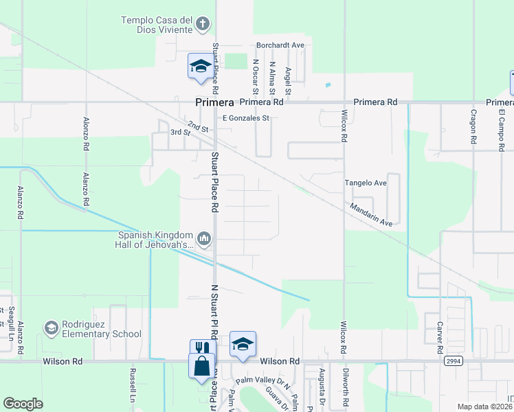 map of restaurants, bars, coffee shops, grocery stores, and more near E Barger Ct in Primera