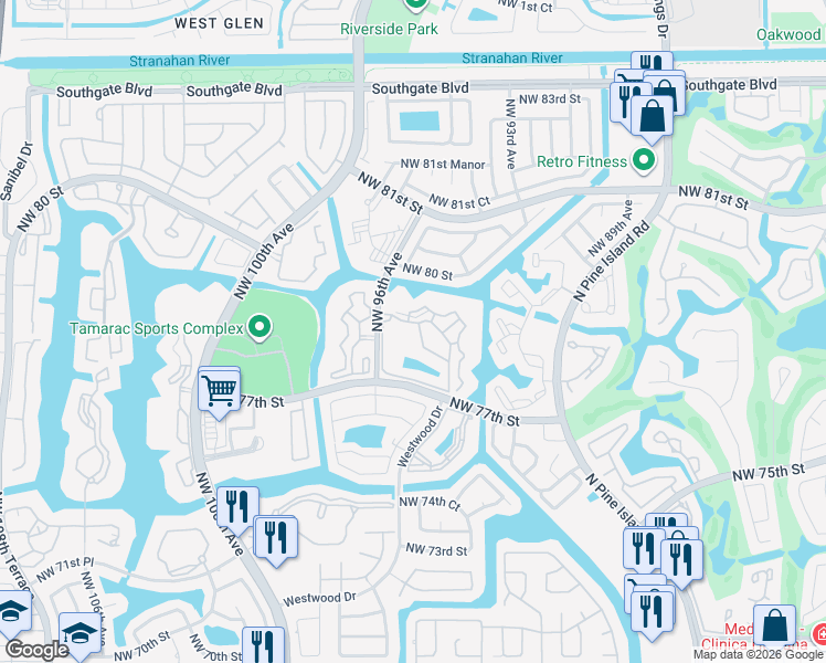 map of restaurants, bars, coffee shops, grocery stores, and more near 9511 Weldon Circle in Tamarac