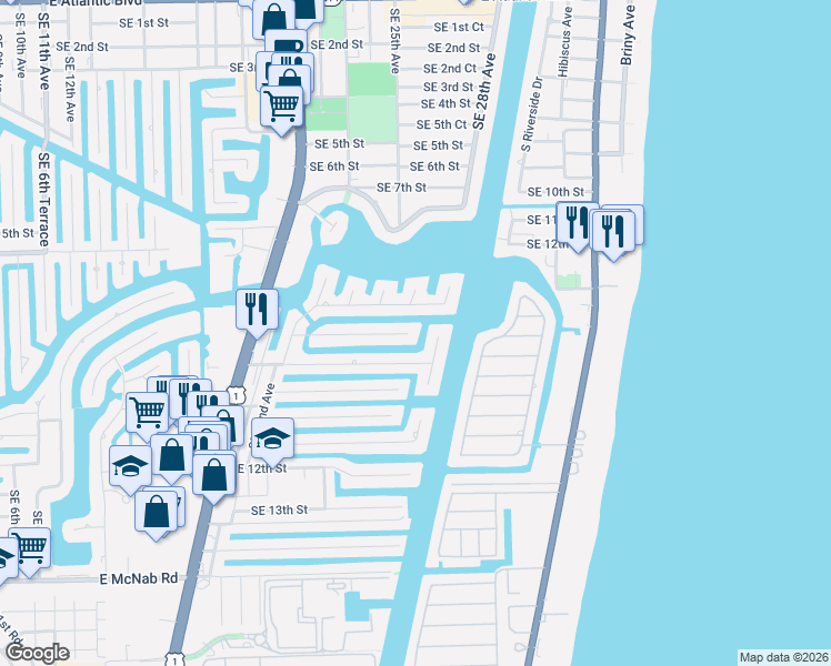 map of restaurants, bars, coffee shops, grocery stores, and more near 2460 Southeast 8th Court in Pompano Beach