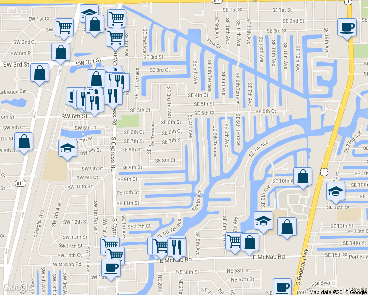 map of restaurants, bars, coffee shops, grocery stores, and more near 740 Southeast 4th Avenue in Pompano Beach