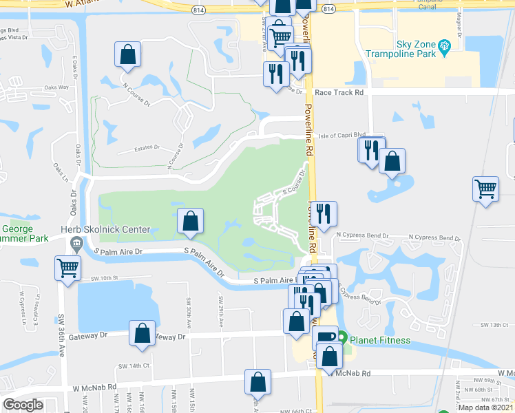 map of restaurants, bars, coffee shops, grocery stores, and more near 2671 South Course Drive in Pompano Beach