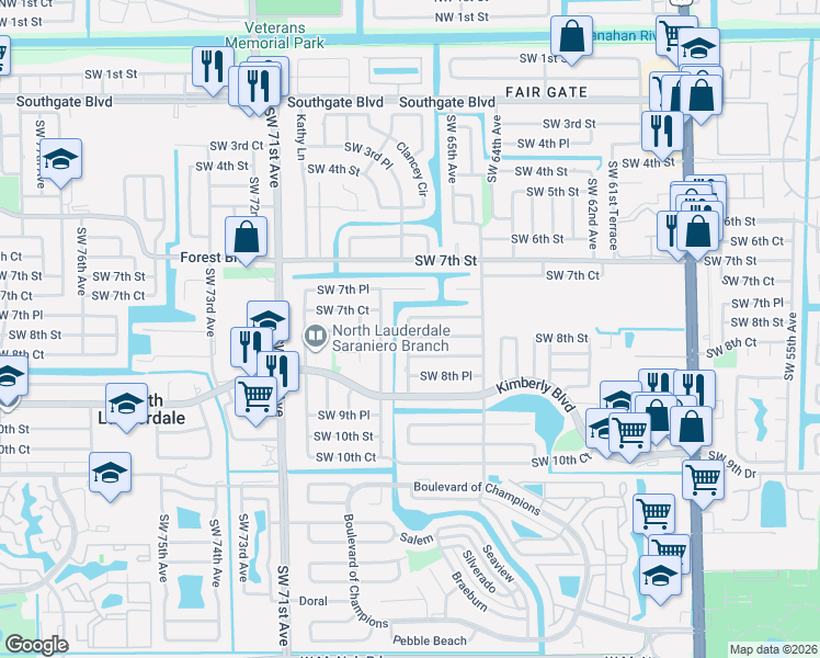 map of restaurants, bars, coffee shops, grocery stores, and more near 781 Southwest 66th Avenue in North Lauderdale
