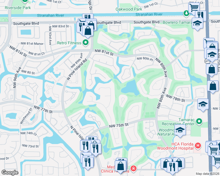 map of restaurants, bars, coffee shops, grocery stores, and more near 7830 Banyan Terrace in Tamarac