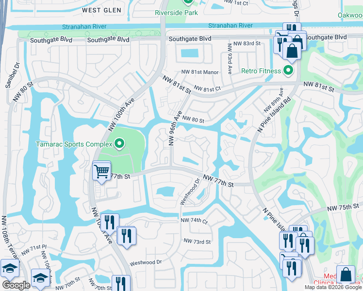map of restaurants, bars, coffee shops, grocery stores, and more near 9511 Weldon Circle in Tamarac
