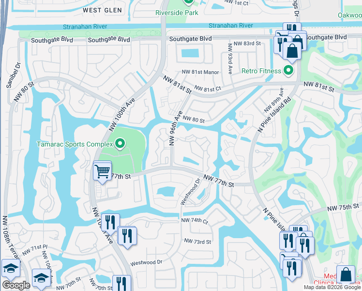map of restaurants, bars, coffee shops, grocery stores, and more near 9511 Weldon Circle in Tamarac