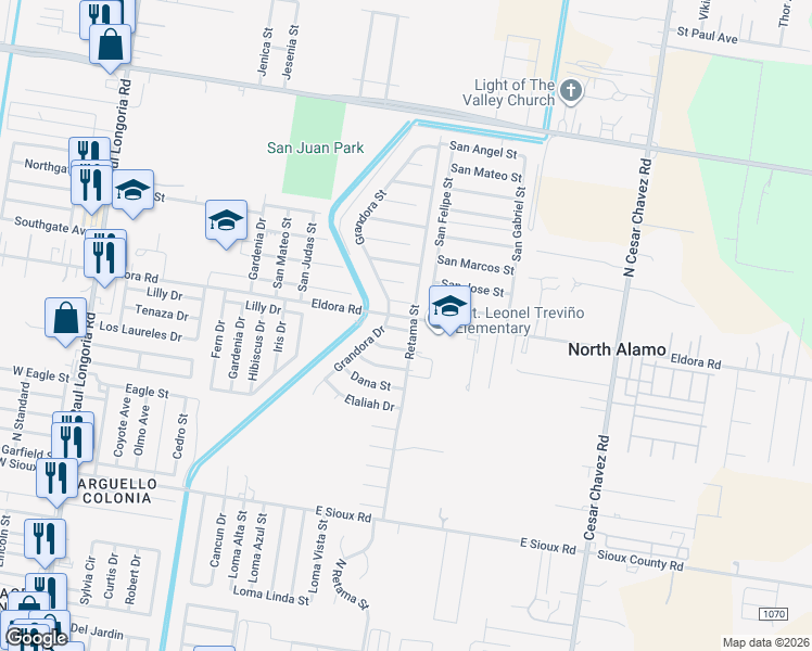 map of restaurants, bars, coffee shops, grocery stores, and more near 733 Lilly Drive in San Juan
