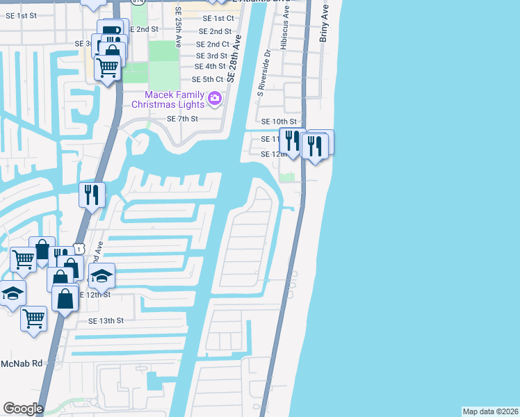 map of restaurants, bars, coffee shops, grocery stores, and more near 3251 Aqua Vista Drive in Pompano Beach