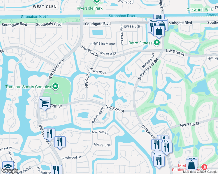 map of restaurants, bars, coffee shops, grocery stores, and more near 9563 Weldon Circle in Tamarac