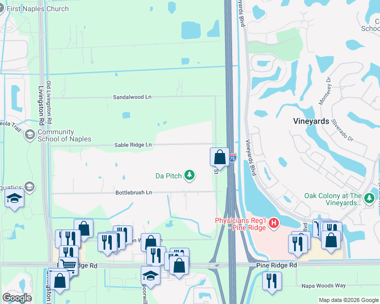 map of restaurants, bars, coffee shops, grocery stores, and more near 6510 Sable Ridge Lane in Naples