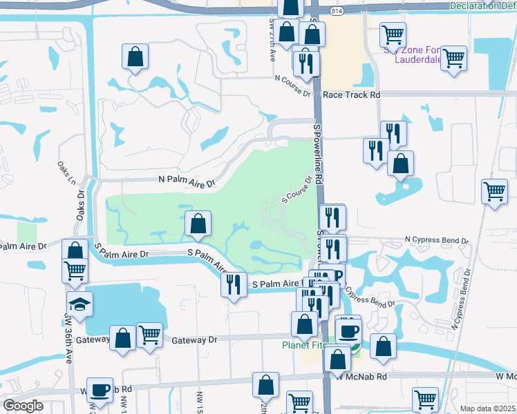 map of restaurants, bars, coffee shops, grocery stores, and more near 2671 South Course Drive in Pompano Beach