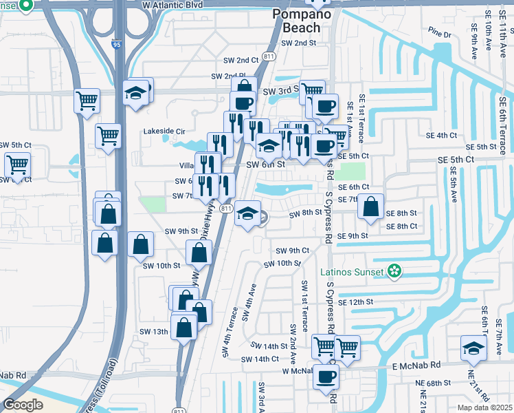 map of restaurants, bars, coffee shops, grocery stores, and more near 294 Southwest 7th Court in Pompano Beach