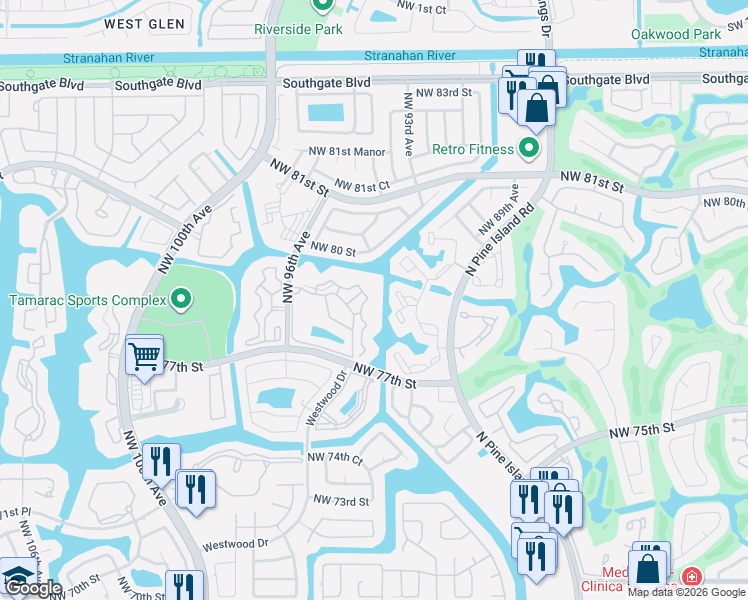 map of restaurants, bars, coffee shops, grocery stores, and more near 9563 Weldon Circle in Tamarac