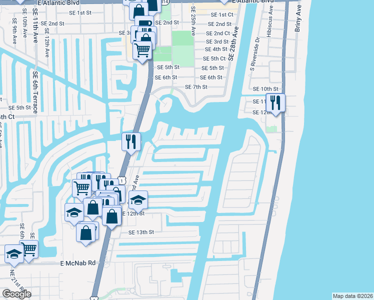 map of restaurants, bars, coffee shops, grocery stores, and more near 2360 Southeast 8th Court in Pompano Beach