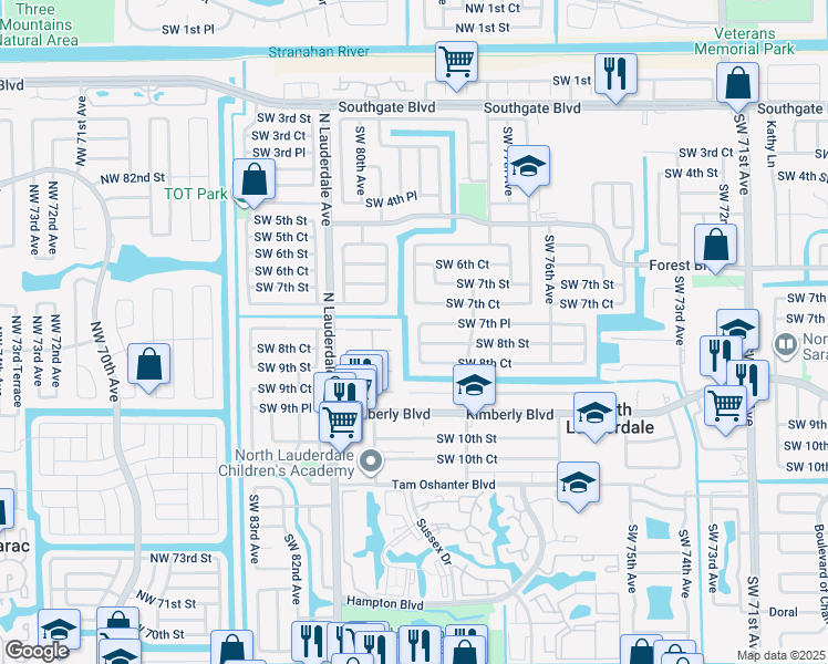 map of restaurants, bars, coffee shops, grocery stores, and more near 721 Southwest 79th Avenue in North Lauderdale