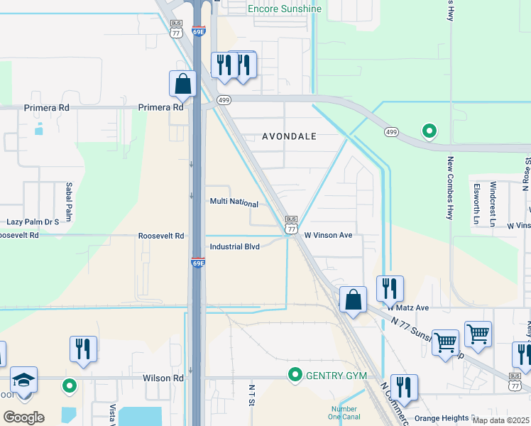 map of restaurants, bars, coffee shops, grocery stores, and more near 2119 Multi National in Harlingen