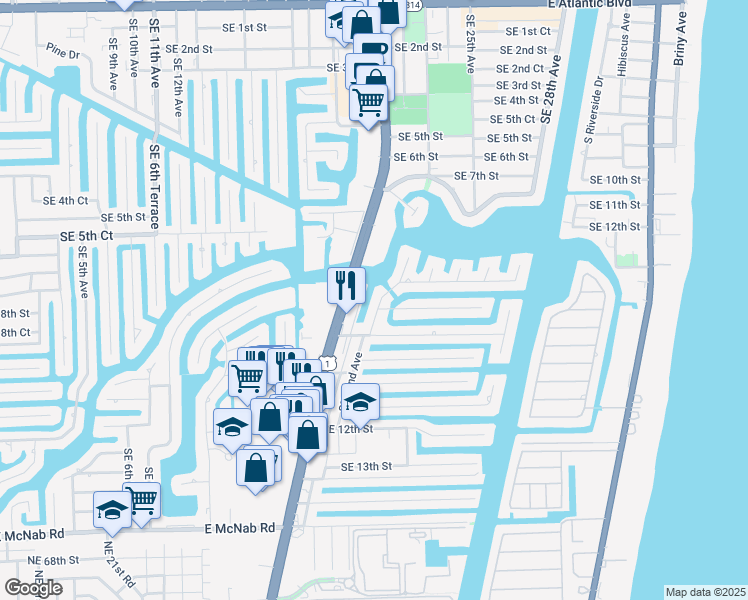 map of restaurants, bars, coffee shops, grocery stores, and more near 831 Southeast 22nd Avenue in Pompano Beach