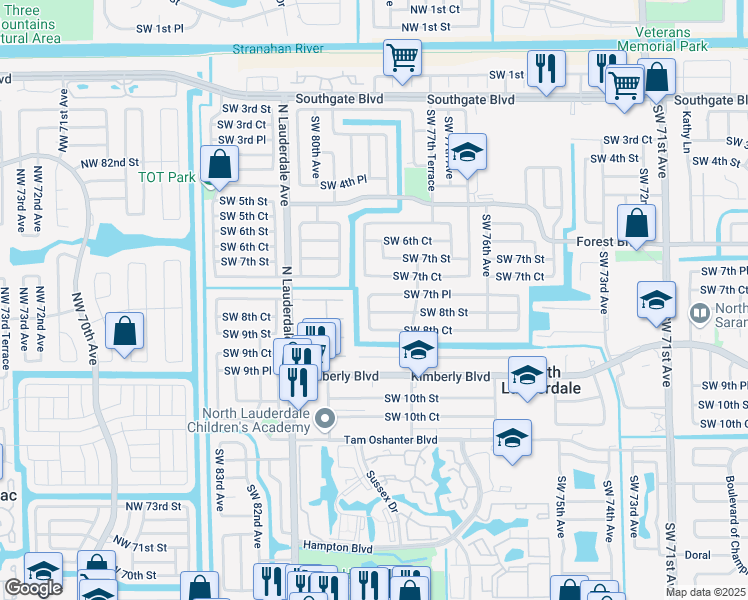 map of restaurants, bars, coffee shops, grocery stores, and more near 721 Southwest 79th Avenue in North Lauderdale